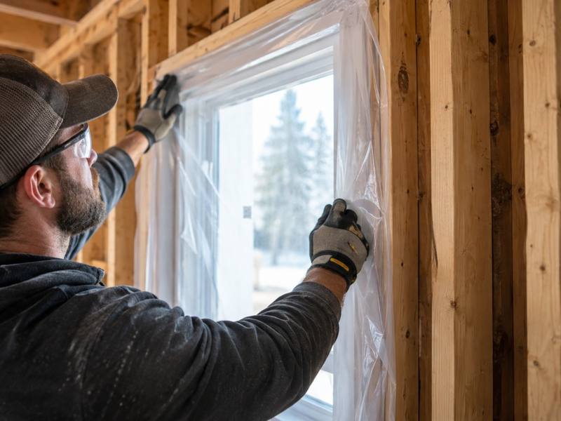 Windows masked before spray foam goes on